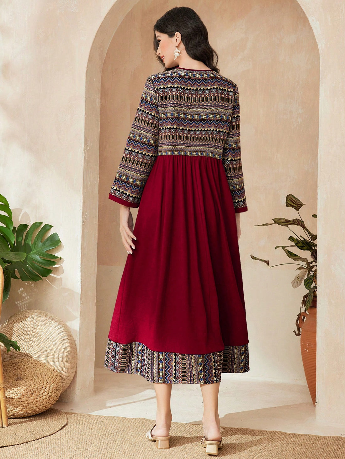 Celebrate spring and summer in style with our Burgundy Geometric Print Colorblock Dress. Featuring a unique geometric print and colorblock design, this dress is perfect for any occasion. Its vibrant colors and lightweight fabric will keep you cool and stylish all season long. Don't be afraid to stand out and express your fun and quirky personality in this dress!