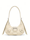 Gothic Chic: White Crocodile Shoulder Bag with Metal Buckles