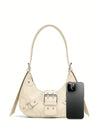 Gothic Chic: White Crocodile Shoulder Bag with Metal Buckles