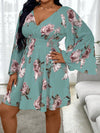 Floral Elegance: Plus Size Women’s Deep V-Neck Flare Sleeve Dress