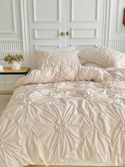 Chic Khaki Chiffon Flower Duvet Cover Set: A Stylish Addition to Any Bedroom