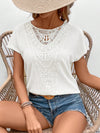 Mint Green Lace Patchwork Batwing Waffle Fabric Short Sleeve T-Shirt