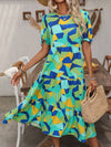 Chic and Colorful:  Geometric Print Bubble Sleeve Dress