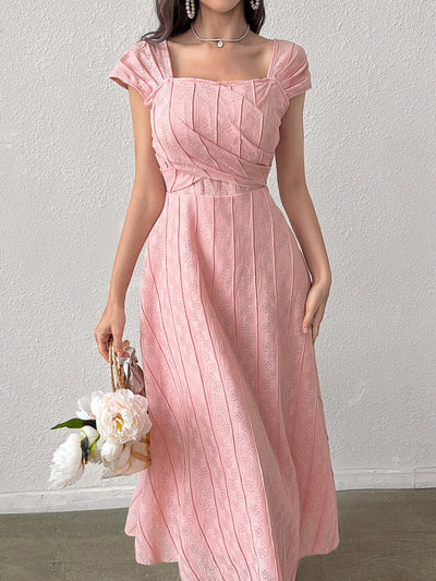 Elegant Summer Chic: Women's Square Neckline Cap Sleeve Long Dress