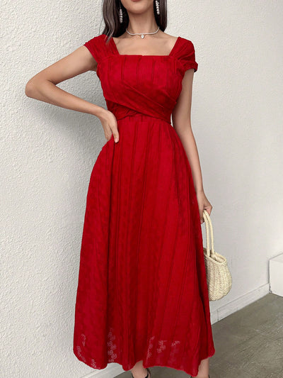 Elegant Summer Chic: Women's Square Neckline Cap Sleeve Long Dress