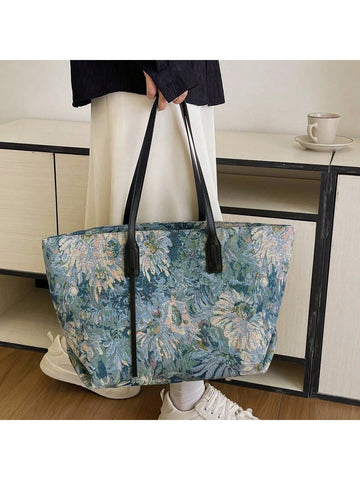 Introducing the Retro Jacquard Knitted Large Tote: Your Go-To Commuter Shoulder Bag. With its retro yet trendy design and spacious interior, this tote is perfect for your daily commute. The sturdy shoulder straps make it comfortable to carry, while the durable material ensures it will last for many years to come.