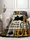 Modern Cat Pattern Flannel Blanket: Versatile Polyester Fiber Blanket for Any Scene