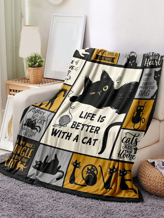 Modern Style Cat Pattern Flannel Blanket: A Versatile Addition to Any Room