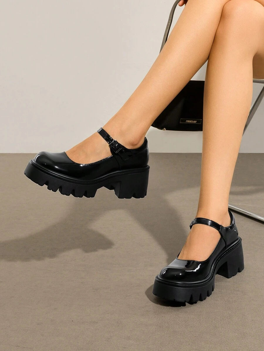 chunky Mary Jane platform shoes image 9 showing visible heel, strap, toe, color, and material details