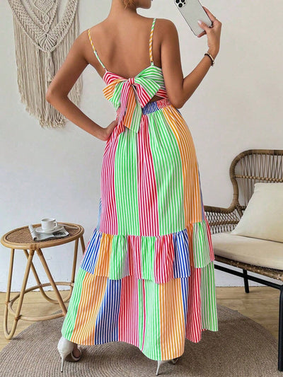 Stylish Stripes: Women's Summer Tank Dress with Ruffle Hem