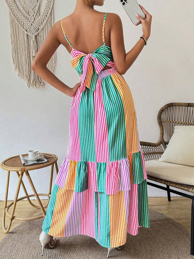 Stylish Stripes: Women's Summer Tank Dress with Ruffle Hem