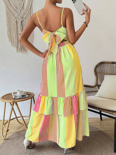 Stylish Stripes: Women's Summer Tank Dress with Ruffle Hem