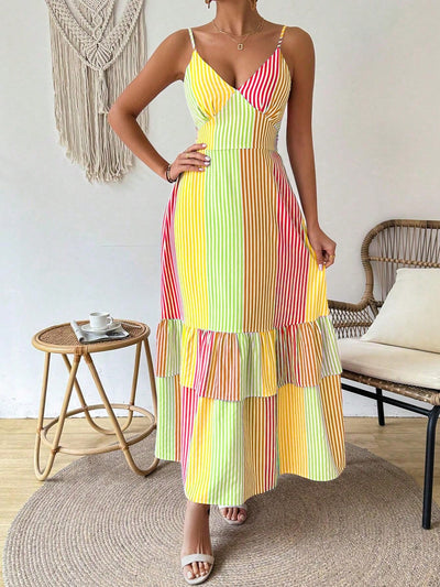 Stylish Stripes: Women's Summer Tank Dress with Ruffle Hem