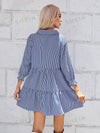 Chic and Classic: Women's Striped Mid-Sleeved Dress With Ruffled Hem