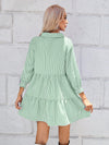 Chic and Classic: Women's Striped Mid-Sleeved Dress With Ruffled Hem