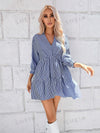 Chic and Classic: Women's Striped Mid-Sleeved Dress With Ruffled Hem