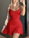 Chic Elegance: Color Splice Lace Flowy Hem Halter Neck Dress