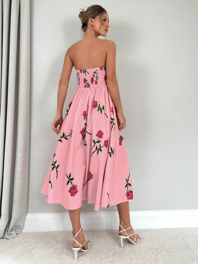 Stay Elegant and Chic in Summer with Women's Floral Rose Print Apron Dress