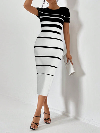 Chic and Sleek: Color Striped Print Bodycon Dress