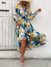 Vintage Vibes: Ditsy Floral Print Dress with Flounce Sleeve and Ruffle Hem