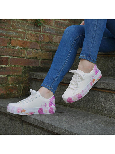 Floral Lace-Up Casual Walking Shoes: Step into Style with White Flat Kateboard Sneakers