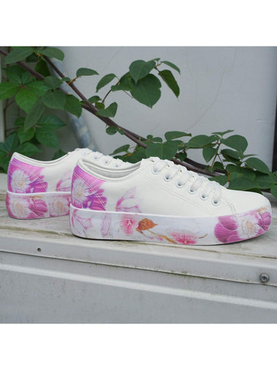 Floral Lace-Up Casual Walking Shoes: Step into Style with White Flat Kateboard Sneakers