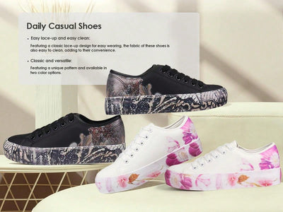 White Floral Lace-Up Casual Walking Shoes: Step into Spring in Style!