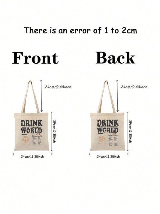 Drink Around The World Pattern Tote Bag - Trendy Canvas Shoulder Bag for Travel and Daily Commute
