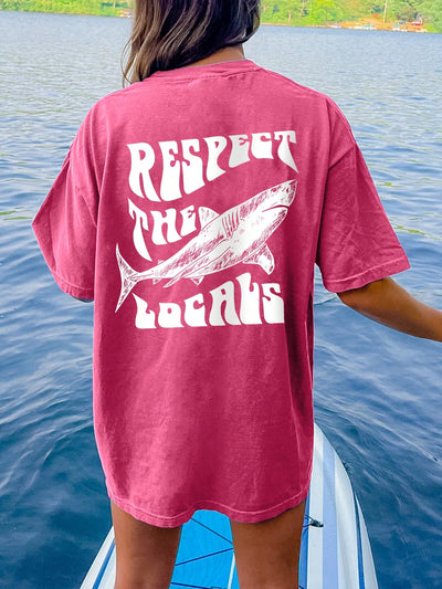 Shark Summer Vibes: Women's Casual Round Neck T-Shirt With Slogan