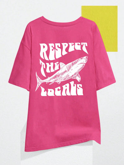 Shark Summer Vibes: Women's Casual Round Neck T-Shirt With Slogan