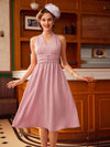 Vintage Elegance: Ruffled V-Neck Sleeveless Dress for Special Occasions