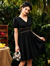 Vintage Elegance: Lace Patchwork V-Neckline Dress for Summer Events