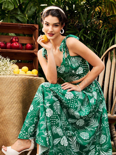 Vintage Holiday Tropical Rainforest Print Two-Piece Set: Mother's Day Dress