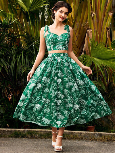 Vintage Holiday Tropical Rainforest Print Two-Piece Set: Mother's Day Dress