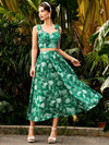 Vintage Holiday Tropical Rainforest Print Two-Piece Set: Mother's Day Dress