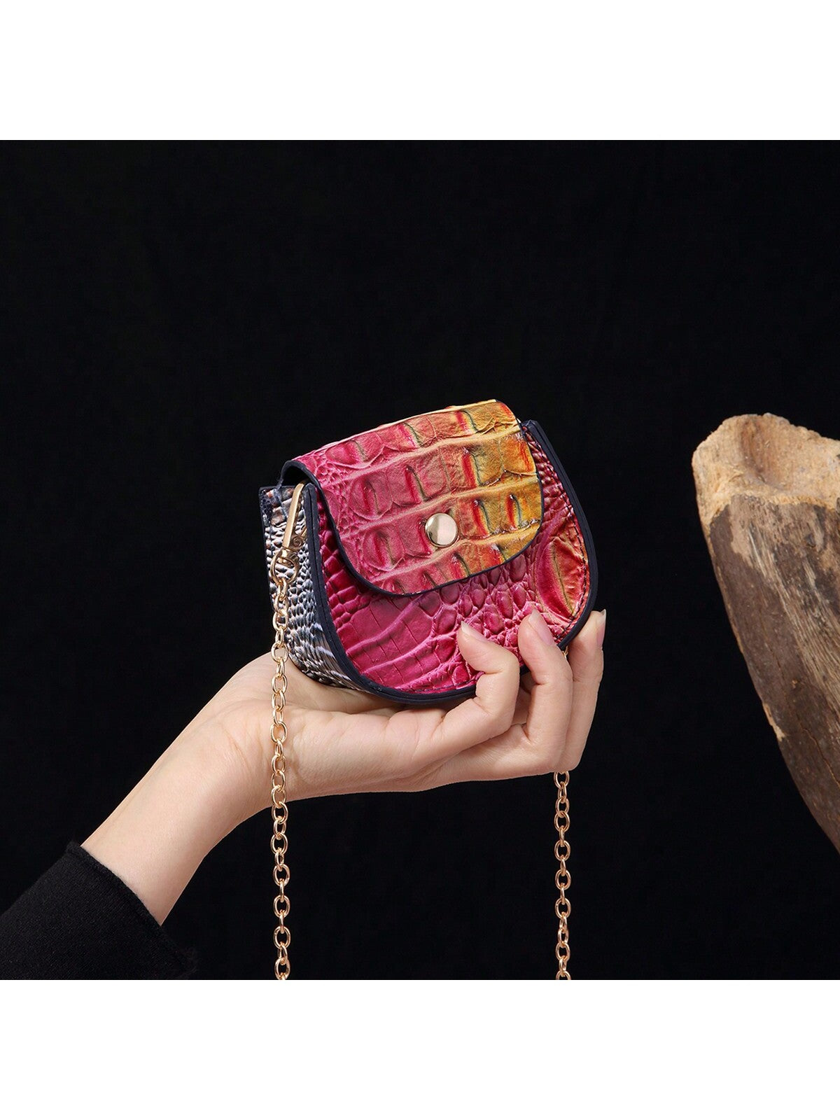 This chic retro crossbody bag features a unique crocodile pattern and a matching gradient lipstick bag. Designed with style and functionality in mind, it is perfect for adding a touch of sophistication to any outfit. Stay organized and on-trend with this must-have accessory.