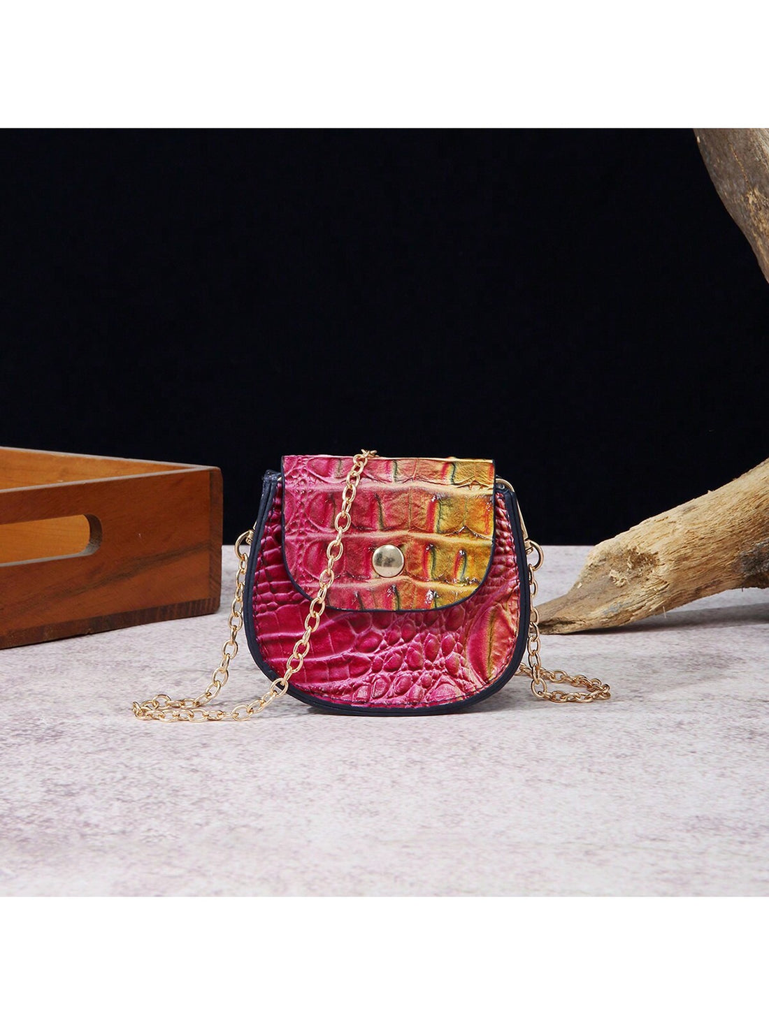 This chic retro crossbody bag features a unique crocodile pattern and a matching gradient lipstick bag. Designed with style and functionality in mind, it is perfect for adding a touch of sophistication to any outfit. Stay organized and on-trend with this must-have accessory.