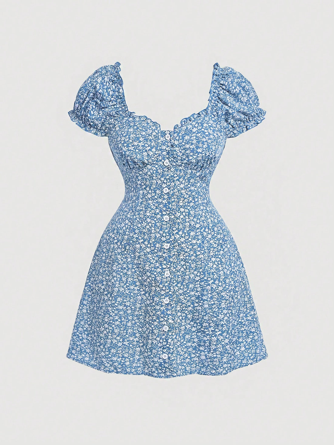 Embrace your curves in this charming plus-size milkmaid dress, designed with pear-shaped figures in mind! The fitted bodice and off-shoulder neckline beautifully balance fuller hips, while delicate ditsy florals add vintage romance. Adorable mushroom edging details frame the neckline and sleeves with whimsical flair. Crafted in crisp white fabric, this dress transitions effortlessly from garden parties to weekend adventures. A playful twist on classic vintage style that celebrates your unique silhouette wit