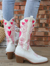 Heartfelt Western Knight Boots: Pointed Toe, Chunky Heels & Embroidered Style