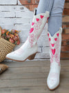 Heartfelt Western Knight Boots: Pointed Toe, Chunky Heels & Embroidered Style