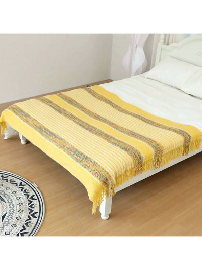 Modern Style Colorful Striped Knitted Polyester Bed Blanket: Your Everyday Comfort Companion