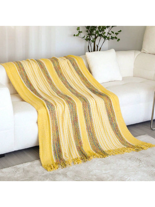 Modern Style Colorful Striped Knitted Polyester Bed Blanket: Your Everyday Comfort Companion