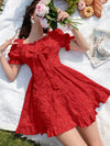 Blooming Elegance: Square Neck Bow Front Floral Jacquard Dress