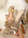 Trendy Snakeskin Embossed Chunky Heeled Mule Sandals – Stylish Platform Footwear for Bold Fashion Statements