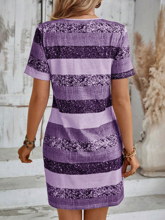 Women's Patchwork V-Neck Daily Dress: Simple Elegance for Every Occasion