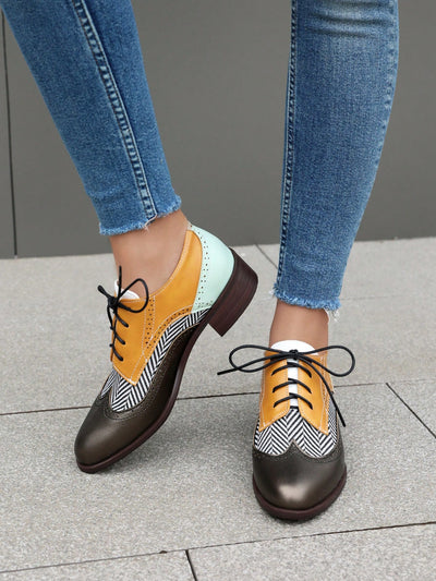 Retro British Style: Chunky Heel Oxford Brogue Shoes