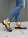 Chic Retro British Flat Oxford Shoes with Chunky Heel & Color Block Design