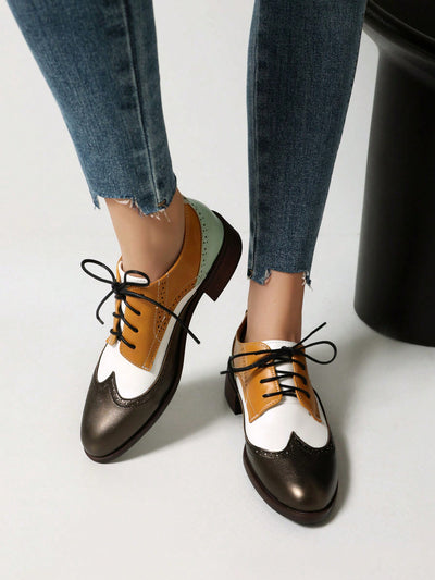 Retro British Style: Chunky Heel Oxford Brogue Shoes