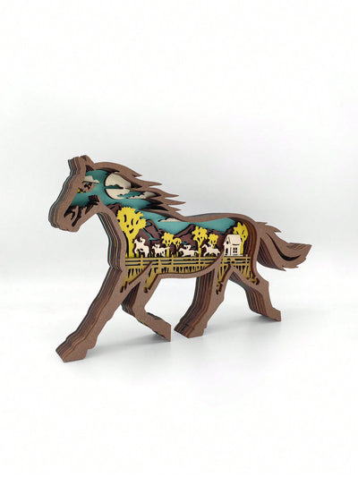 Creative Wooden Carving Horse Figurine for Home and Office Decor