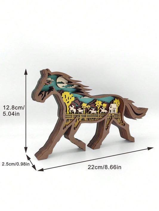 Creative Wooden Carving Horse Figurine for Home and Office Decor
